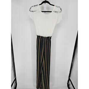 Evolutionary Womens Sz L Short Sleeve jumpsuit Striped NEW